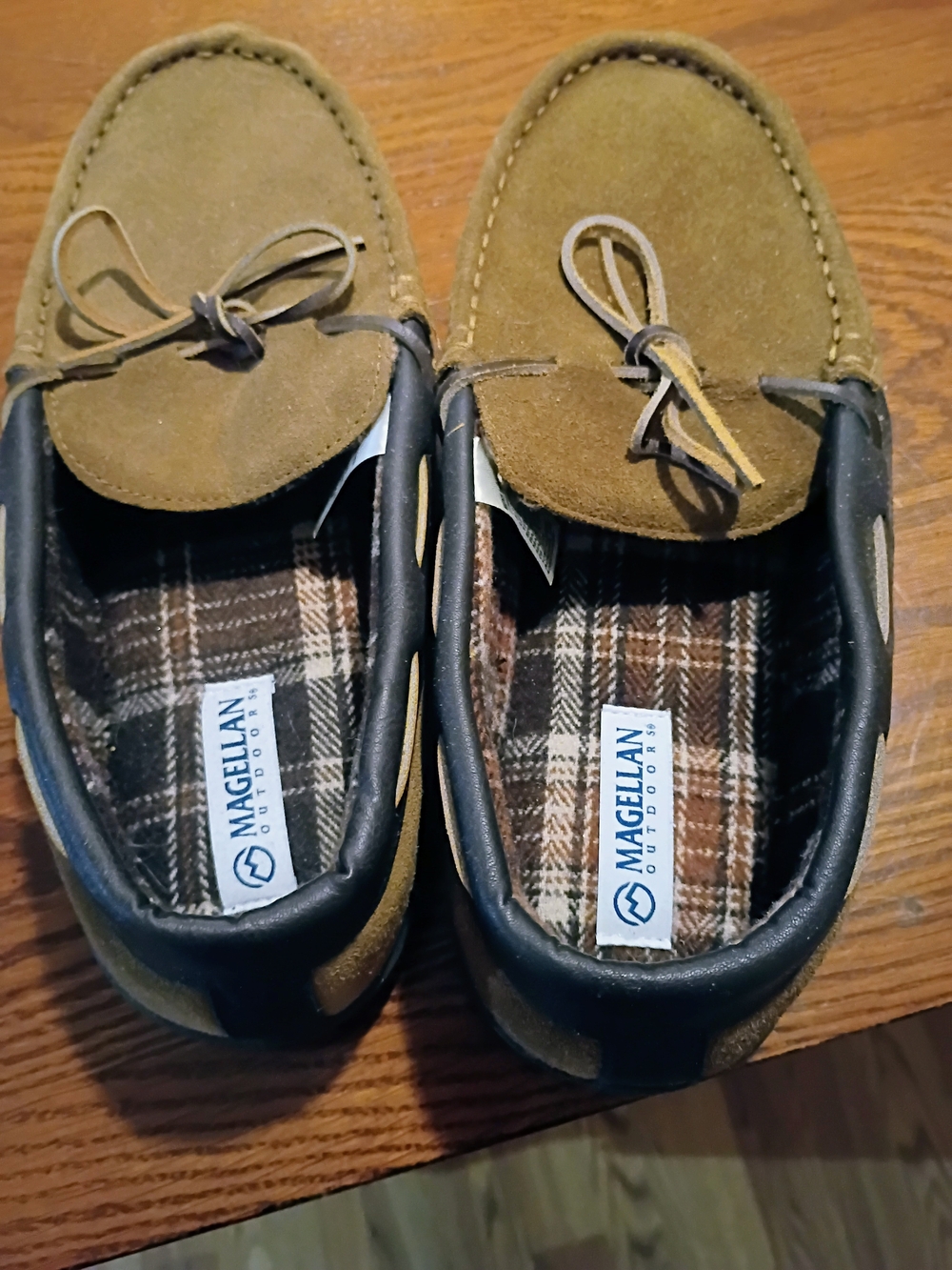 Magellan Outdoors Taupe Suede Moccasins with Black Trim